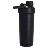 A drink bottle in matte black, featuring a screw-on lid and a flip-top spout, and includes a logo.