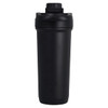 A drink bottle in matte black, featuring a screw-top lid and a logo on the body.