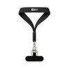 A black wrist holder with tactile grip features, a metal clip, and a keyring attachment. Features a logo.