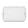 A white double tray lunchbox with a hinged lid, featuring a simple design and a logo.