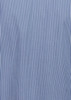 A women's 3/4 sleeve shirt in blue with white vertical stripes, featuring a logo on the design.