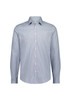 A slim fit long sleeve shirt in blue and white check pattern with a button-down collar and logo.