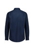 A classic fit long sleeve shirt in navy blue, featuring a back view with buttoned cuffs and a collar.
