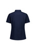 A short sleeve women's shirt in navy blue with a tailored fit and a branding logo.