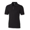 A black men's polo shirt with a classic collar and three-button placket, featuring a logo on the chest.