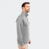 A grey men's half zip top with a collar, featuring long sleeves and a side profile view.