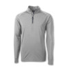 A light grey half-zip pullover with long sleeves and a subtle branding on it.