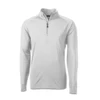 A men's half-zip pullover in white, featuring long sleeves and a front zipper, with a logo on the chest.
