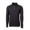 A black men's half zip top with long sleeves and a small zipper at the neck. It features a logo.