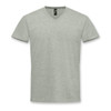 A light grey men's V-neck T-shirt featuring a logo on the label, displayed flat.