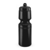 A drink bottle in black with a contoured design and a secure cap. It features a logo.
