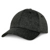 A dark grey cap featuring a structured design and a curved brim, with a branding logo present.