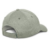 A green cap with a textured finish, featuring a curved peak and an adjustable strap at the back.