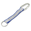 A Reflector Key Ring featuring a silver carabiner and a blue and grey strap with a circular keyring attachment.