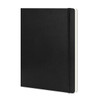 A black Moleskine Classic Soft Cover Notebook in extra-large size, featuring a simple design and elastic closure.