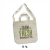 A cream cotton shoulder tote bag with long handles and a logo. The bag features a "Farm Fresh Products" design.