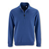 A unisex sweatshirt in navy blue with a half-zip neck and long sleeves. It features a small logo on the chest.