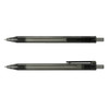 A black and clear plastic RPET pen with a capped design and a visible refill mechanism. Branding is present.