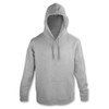 A light grey unisex hoodie featuring a front pocket and a hood. It has a logo on the design.