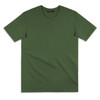 A plain olive green T-shirt with a crew neckline and short sleeves. It features a branding logo on the neck.