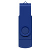 A blue Helix 8GB dual flash drive with a clip design and a circular button. It features a logo.
