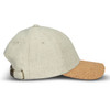 A beige 6-panel cap with a cork brim and a rear adjustable strap. It has a logo on the side.