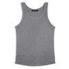 A grey women's tank top with a classic singlet design and a logo at the neckline.