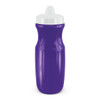 A drink bottle in a vibrant purple colour with a white lid and a textured grip for easy handling. It features a logo.