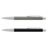 A set of two metal pens in grey and black, each featuring a silver clip and accents.