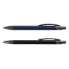 A metal pen set featuring a navy blue pen and a black pen, both with silver accents and clip designs.