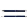 A metal pen set featuring a sleek navy blue finish with silver accents and a clip design. Includes two pens.