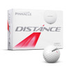 A box of Pinnacle Distance golf balls in white, featuring a logo on the ball and bold graphics on the packaging.