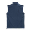 A navy blue men's vest featuring a zip collar and no sleeves, designed for casual wear. Contains branding.