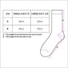 A diagram detailing sizing information for June Business Socks, with measurements in centimetres for small and large sizes.