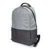 A grey backpack with a textured finish and a dark grey bottom section, featuring a sleek design and a logo.