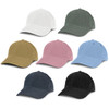 A selection of seven corduroy caps in white, green, mustard, pink, blue, navy, and black, each with a curved brim.