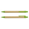 A Kraft Pen featuring a brown paper barrel and green plastic details. The pen has a logo on its surface.