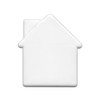 A white house-shaped object with a smooth finish, featuring a subtle logo.