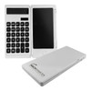 A white Note It Calculator with a flip cover, featuring a number pad and a display screen, along with a stylus.