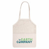 A beige mesh tote bag featuring a logo in green and blue at the bottom half.