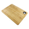 A bamboo cheeseboard with a smooth surface and a curved edge, featuring a round hole for easy handling.