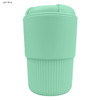 A drink bottle in light blue with a ribbed design and a secure lid, featuring a logo on the surface.