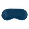 A dark blue satin sleep eye mask with a smooth finish and curved shape. Designed for comfort during sleep.