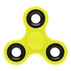 A yellow fidget spinner with black bearings, designed as a novelty item for fun and games.