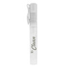 A clear 10ml hand sanitiser spray stick with a white cap, featuring a logo.