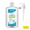A clear bottle of 300ml hand sanitiser gel, 75% alcohol, with a pump lid, featuring a logo.