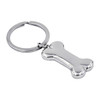 A silver bone-shaped keychain with a circular metal ring. Designed as a pet accessory.