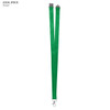Green polyester lanyard, 20mm wide, featuring a clip and an attachment point, with a logo present.
