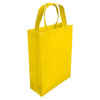 A yellow laminated non-woven trade show bag with sturdy handles and a simple structure. It features a logo.