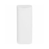 A white flip top mint tin with a smooth surface and rounded edges, featuring a logo.
